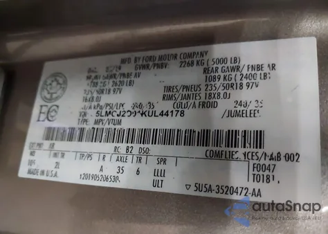 2019 Lincoln Mkc Select z USA, uszkodzony, nr VIN 5LMCJ2D91KUL44178